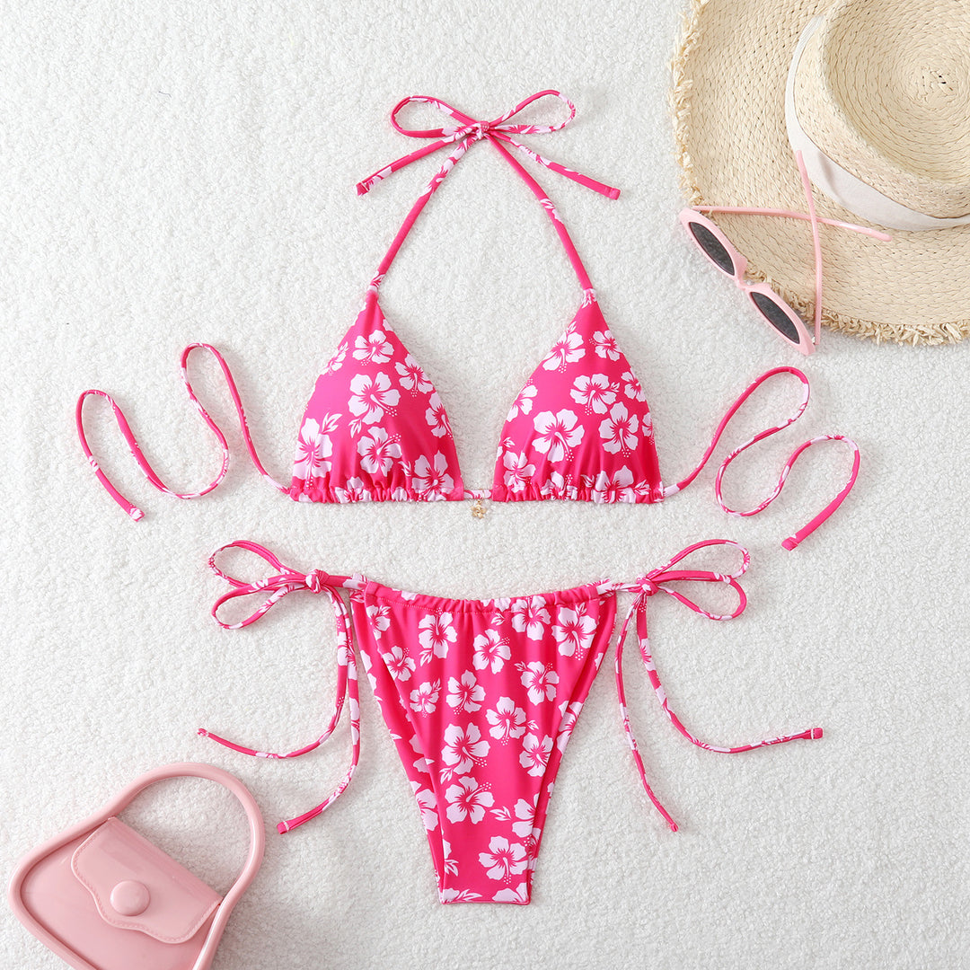 Damen bunter Karo-Bikini mit frechem Kirschmuster Drune