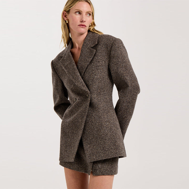 Damen Eleganter Oversized Blazer mit strukturiertem Gewebe Drune