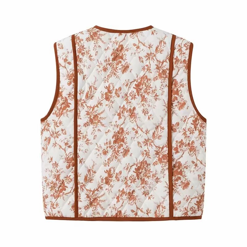 Damen gesteppte Weste mit floralem Muster und praktischen Taschen Drune