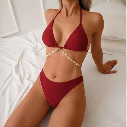 Damen Triangel-Bikini mit dekorativen Muscheldetails Drune