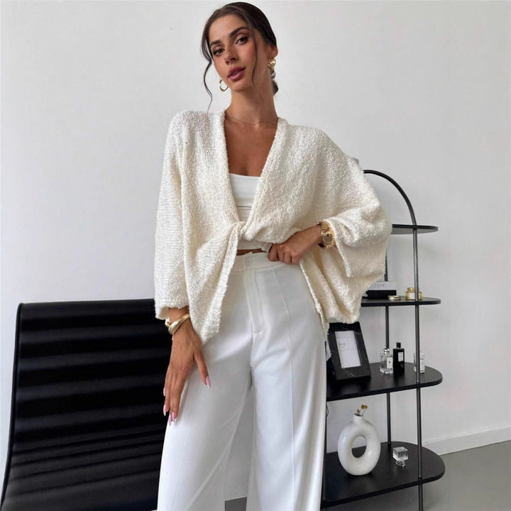 Damen lässige Wickeljacke mit weiten Ärmeln und strukturiertem Stoff Drune