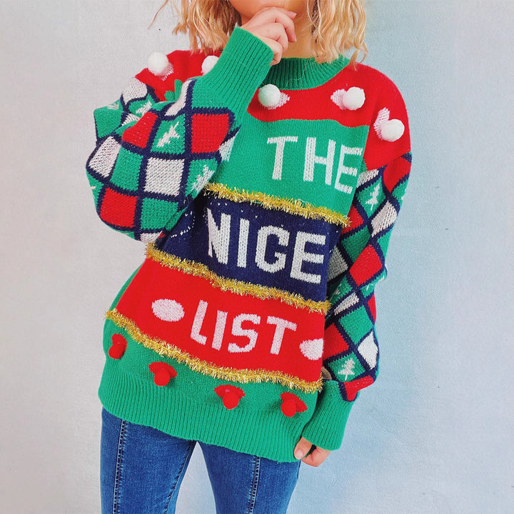 Damen weihnachtlicher Pullover mit dreidimensionalen Motiven und glitzernden Akzenten Drune
