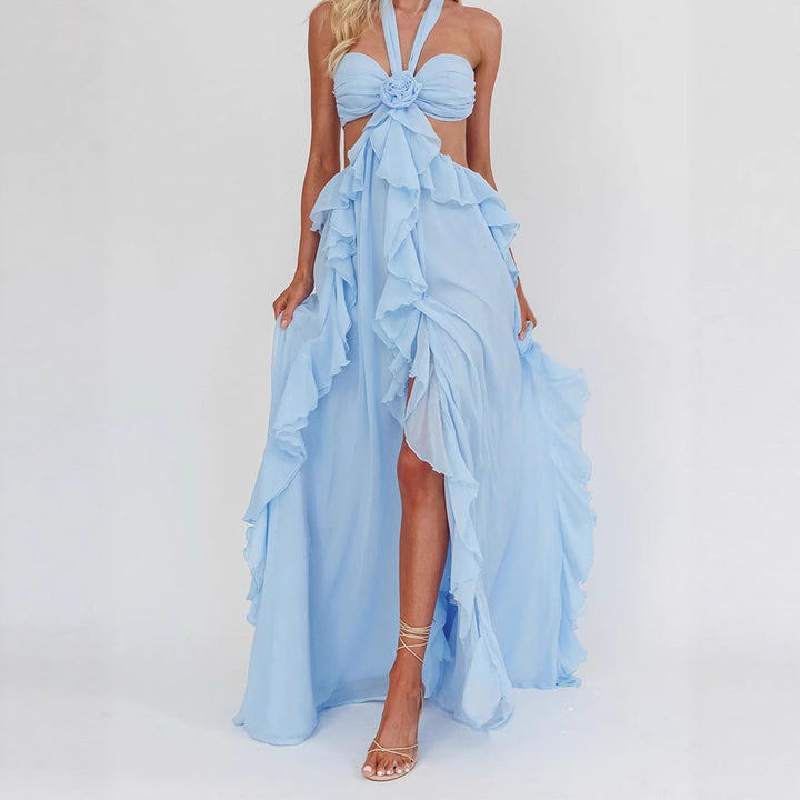Damen Maxikleid mit Rüschen und Bandeau-Ausschnitt Drune