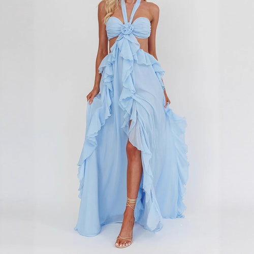 Damen Maxikleid mit Rüschen und Bandeau-Ausschnitt Drune