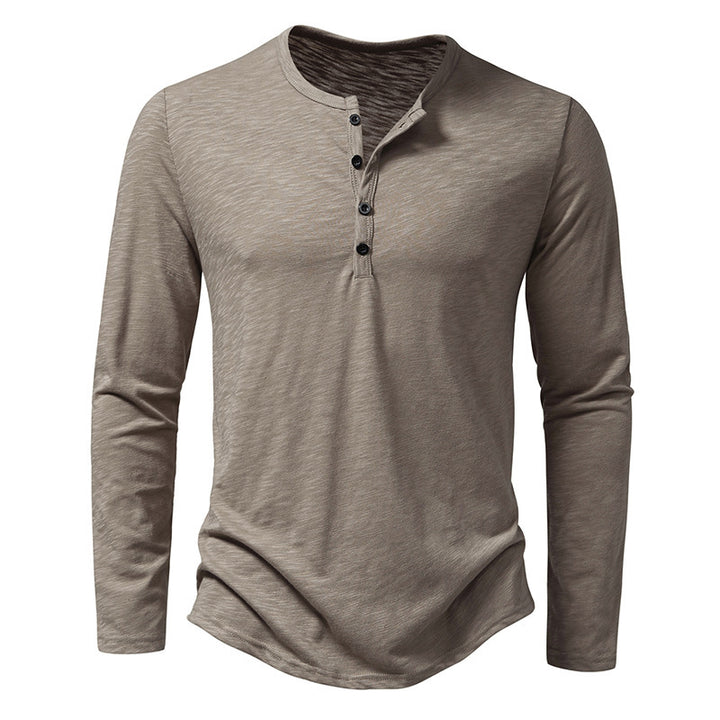 Herren Langarm-T-Shirt mit Knopfleiste und modischem Stehkragen Drune