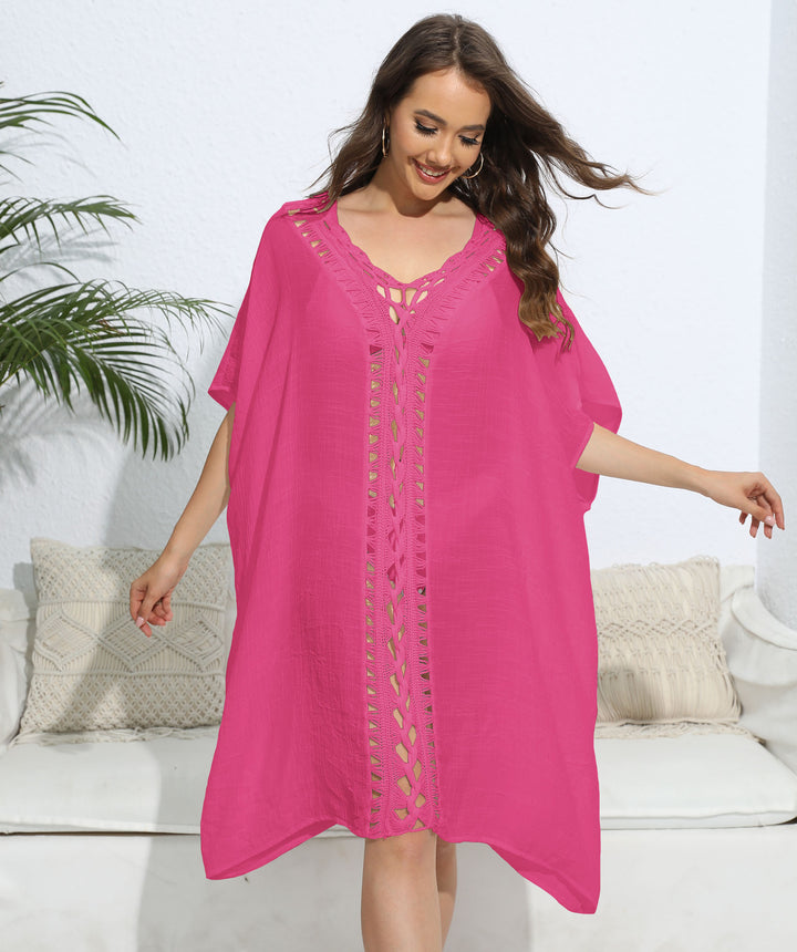 Damen luftiger Kaftan mit filigranem Häkelmuster Drune
