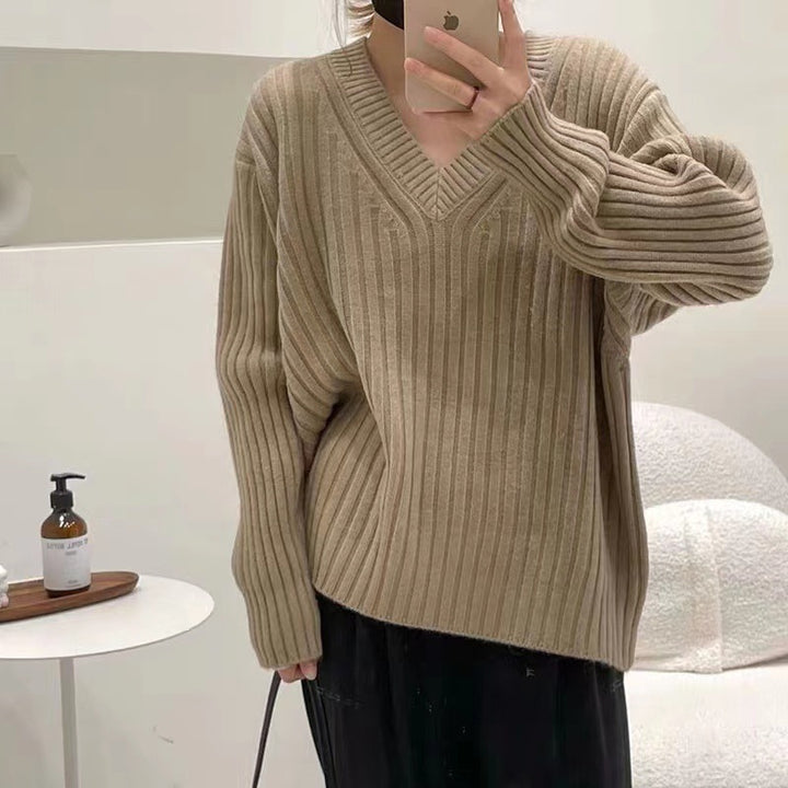 Damen Feinstrickpullover mit V-Ausschnitt und lässigem Schnitt Drune