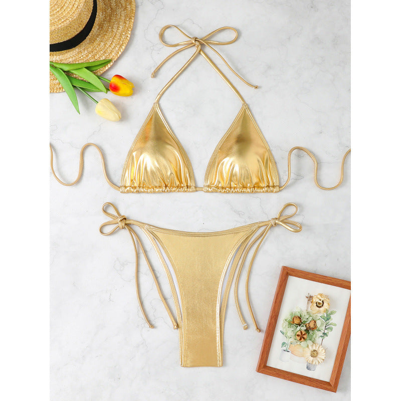 Damen Triangel-Bikini mit funkelndem Metallic-Finish und verstellbaren Bändern Drune