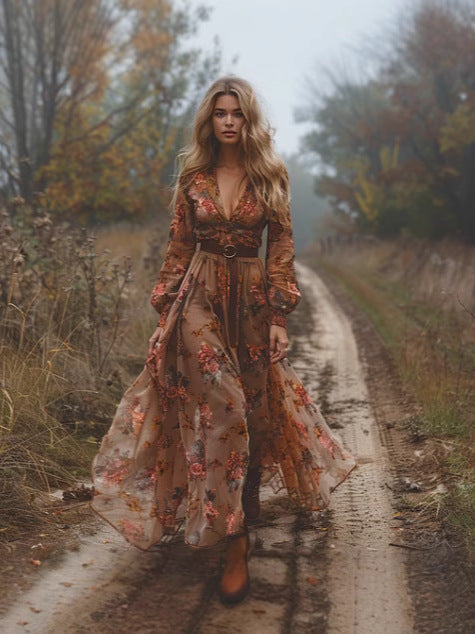 Boho Maxikleid mit V-Ausschnitt | Drune