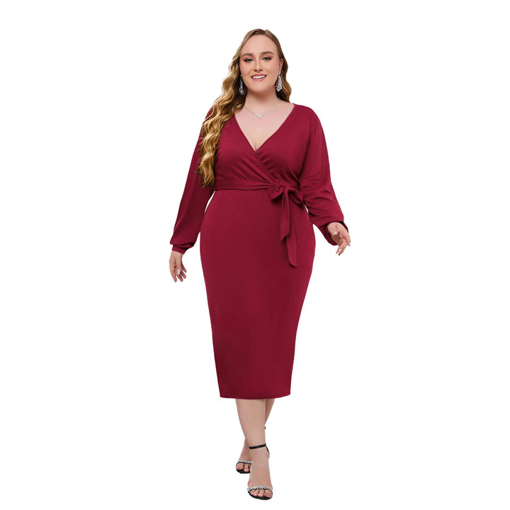 Damen Elegantes Wickelkleid mit taillierter Silhouette und langem Arm Drune