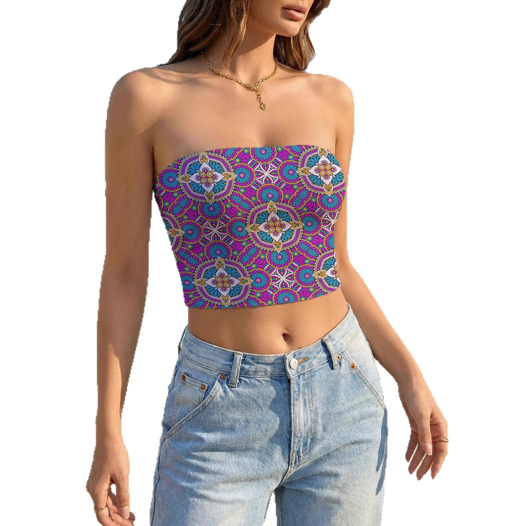 Damen Bandeau-Oberteil mit floralem Design und elastischem Stoff Drune