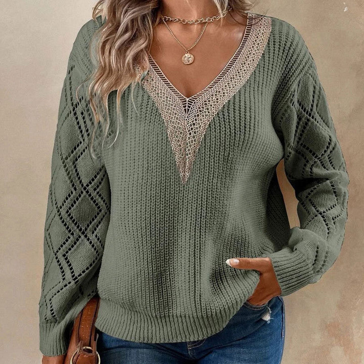 Damen Strickpullover mit V-Ausschnitt und Eingrifftaschen Drune
