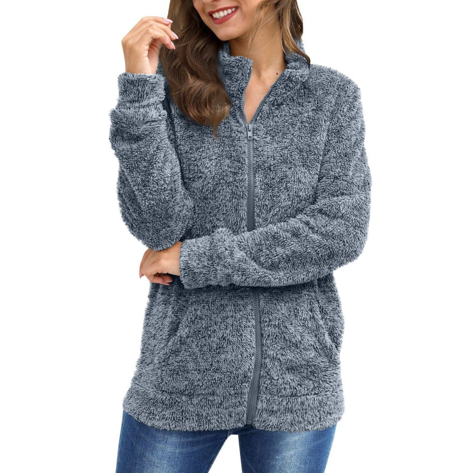 Damen Kuscheljacke mit durchgehendem Reißverschluss und weichem Plüschstoff Drune