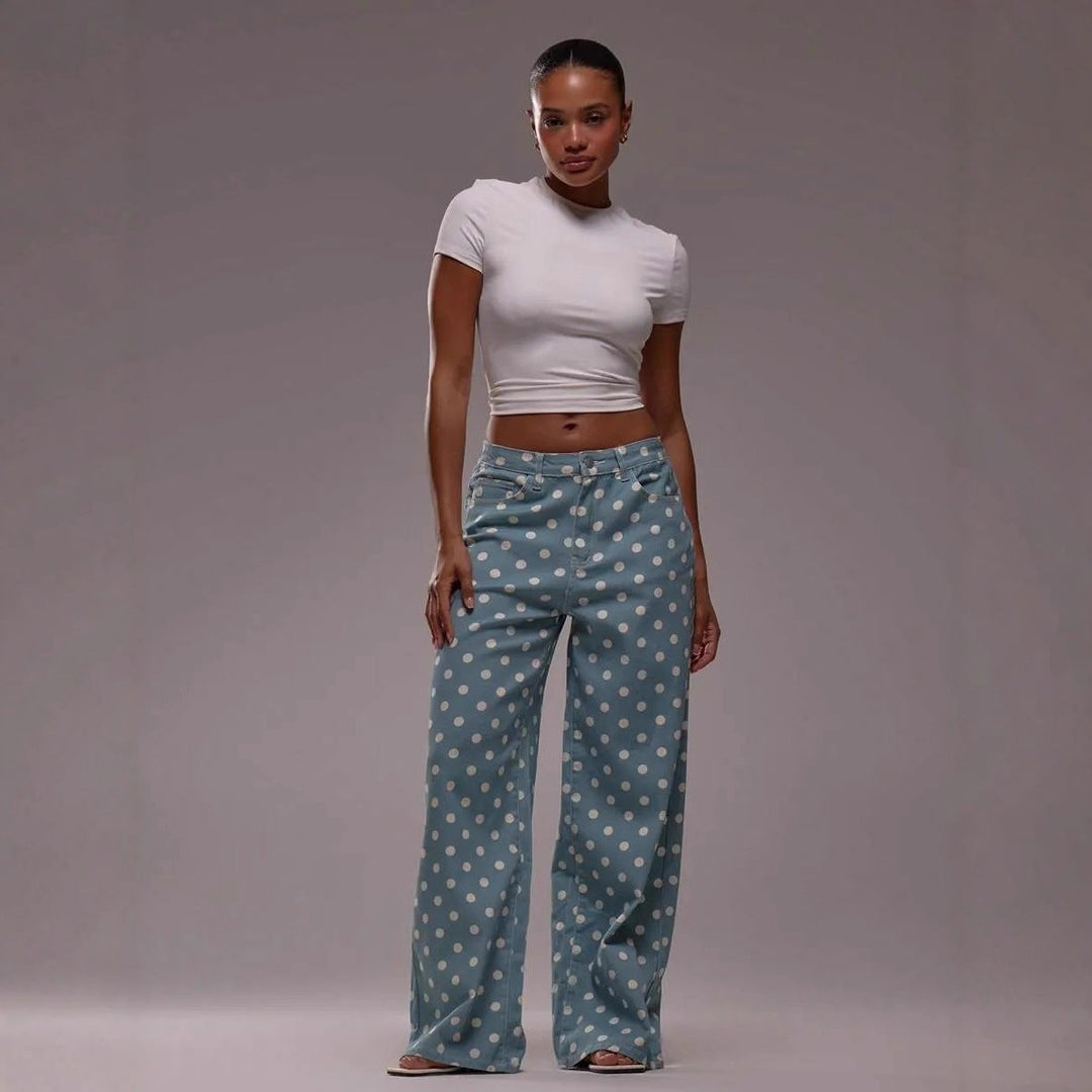 Damen Weite Stoffhose mit Polka-Dot Muster