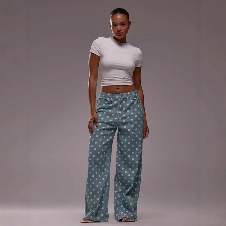 Damen Weite Stoffhose mit Polka-Dot Muster