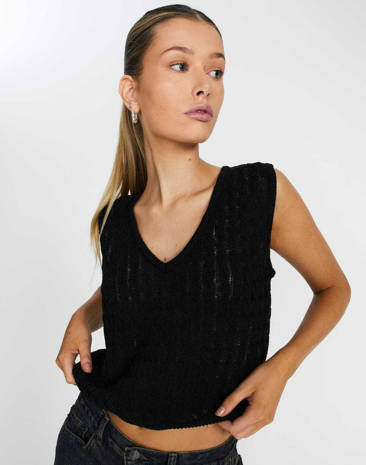 Damen luftiges Strick-Oberteil mit V-Ausschnitt und feinmaschigem Design Drune