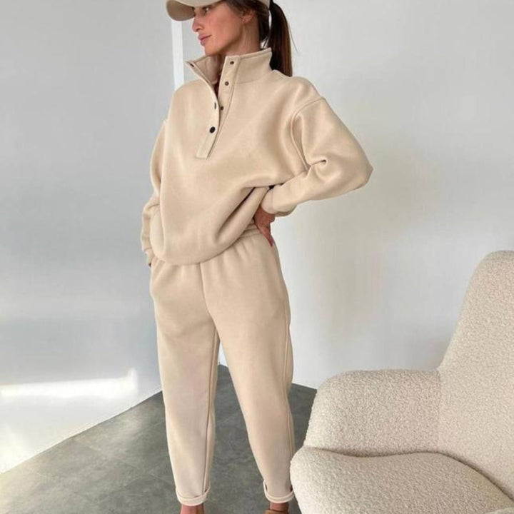 Damen nan kuscheliges Oversize Fleece-Set mit Stehkragen und Jogger Drune