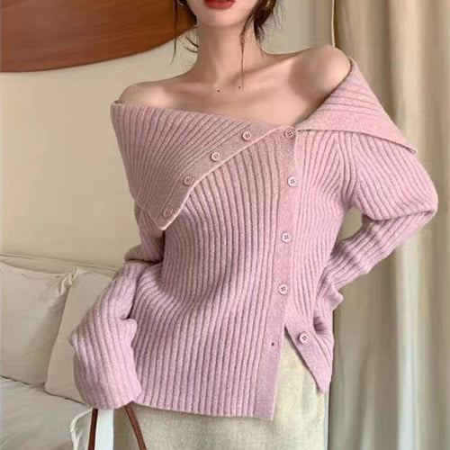 Damen feiner Strickcardigan mit modischem Kragen Drune