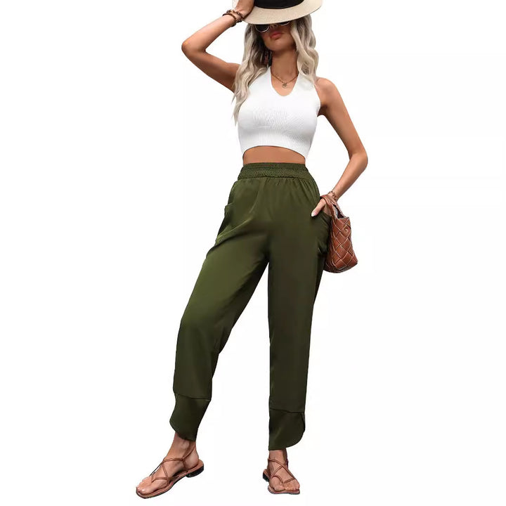 Damen Bequeme Freizeithose mit elastischem Taillenbund und praktischen Seitentaschen Drune