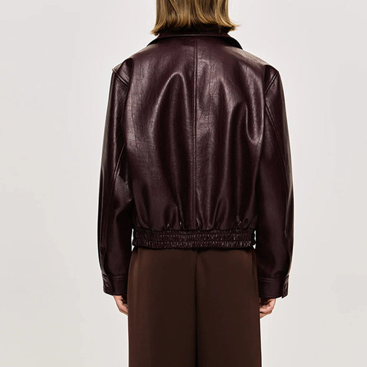 Damen Kunstlederjacke mit modischem Oversize-Schnitt und elastischem Bund Drune