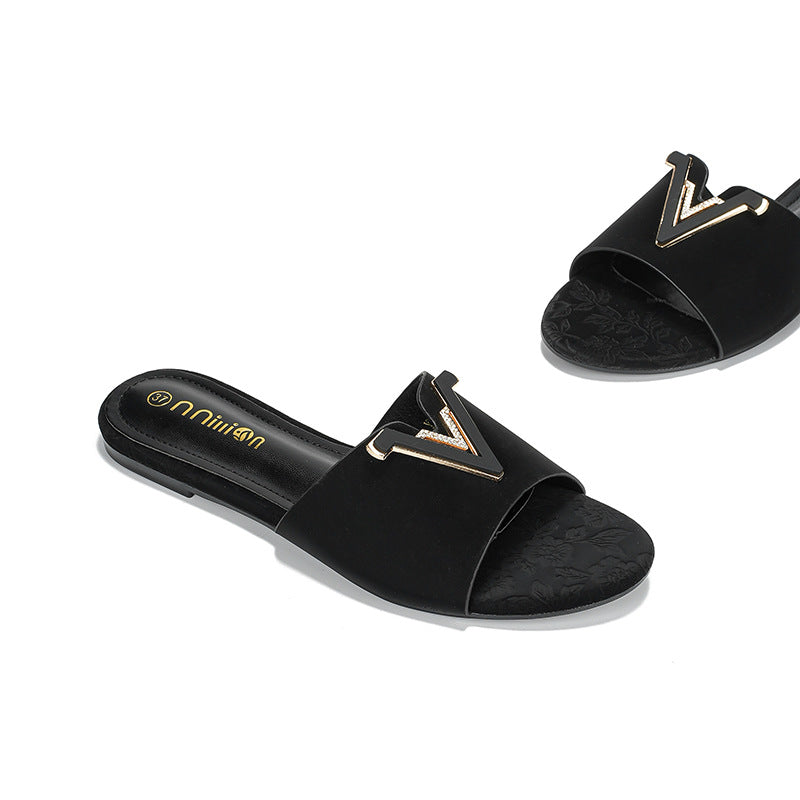 Damen elegante und bequeme Slides mit Schmuck-Detail Drune