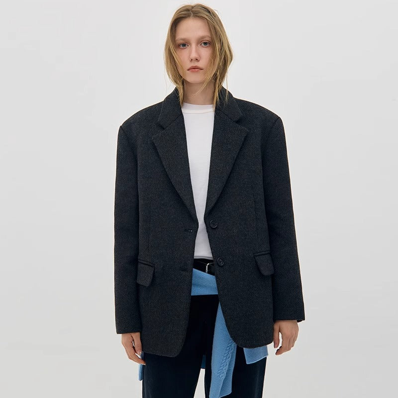 Damen Klassischer Oversize-Wollblazer Drune