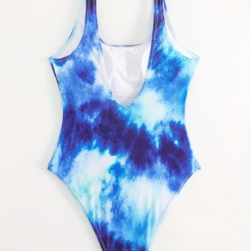 Damen Einteiliger sportlicher Badeanzug mit modischem Tie-Dye-Design Drune