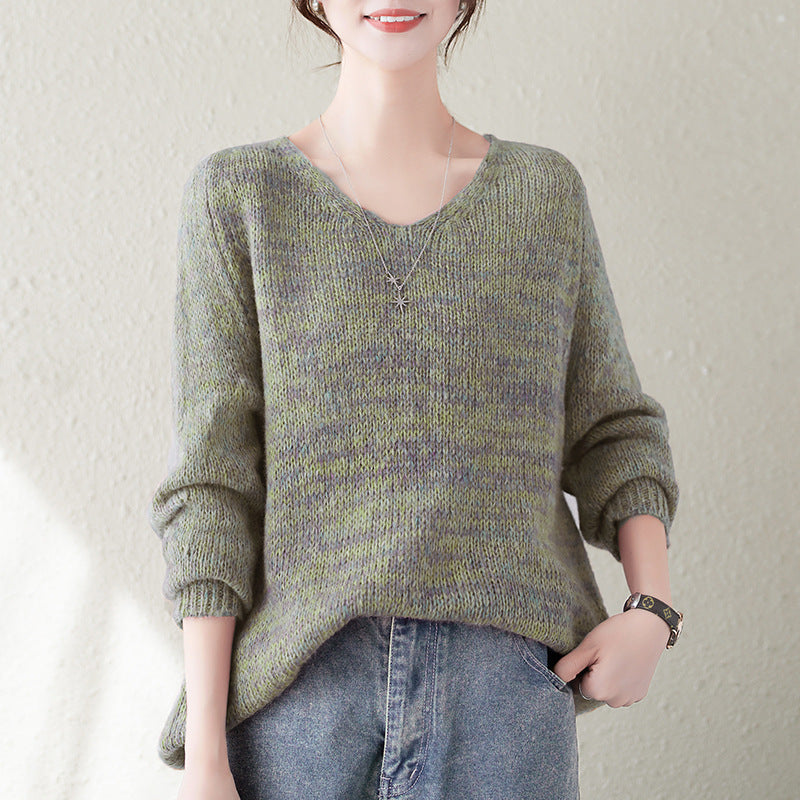 Damen Grobstrickpullover mit V-Ausschnitt und lässigem Oversized-Schnitt Drune
