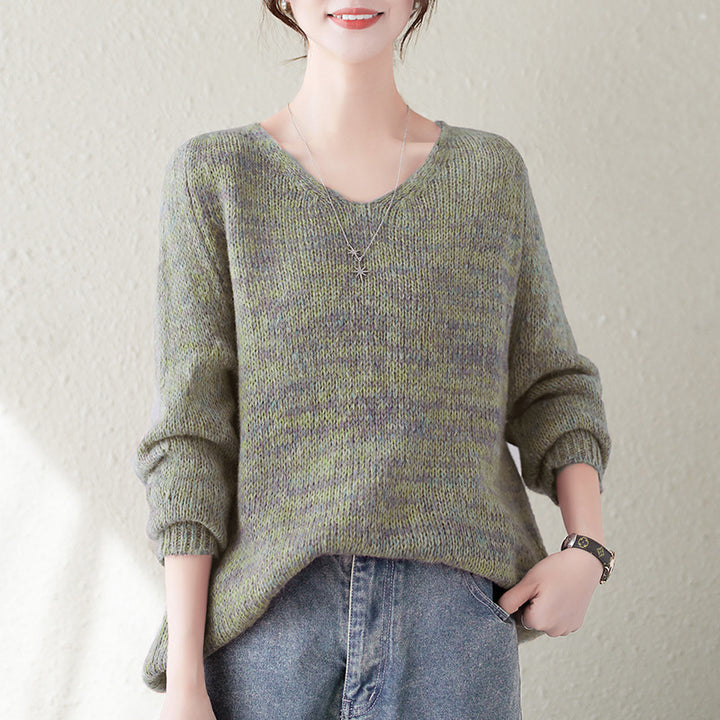 Damen Grobstrickpullover mit V-Ausschnitt und lässigem Oversized-Schnitt Drune