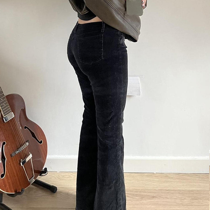 Damen Flared Cordhose mit floralem Design und Glitzerakzenten Drune