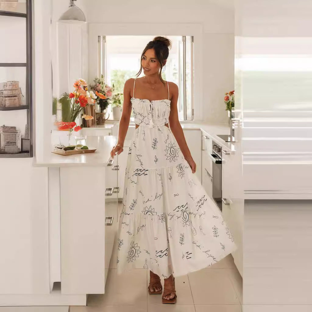 Damen Maxikleid mit verstellbaren Trägern und elastischem Oberteil Drune
