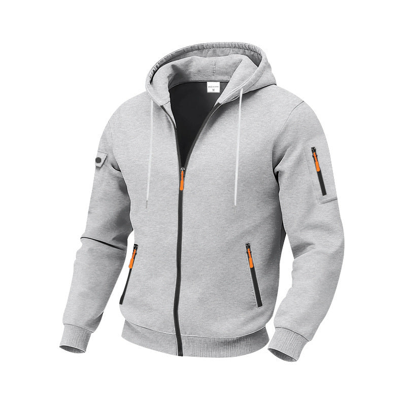 Herren nan funktionale Kapuzen-Sweatjacke mit durchgehendem Reißverschluss, Ärmeltasche und wasserabweisenden Reißverschlüssen Drune