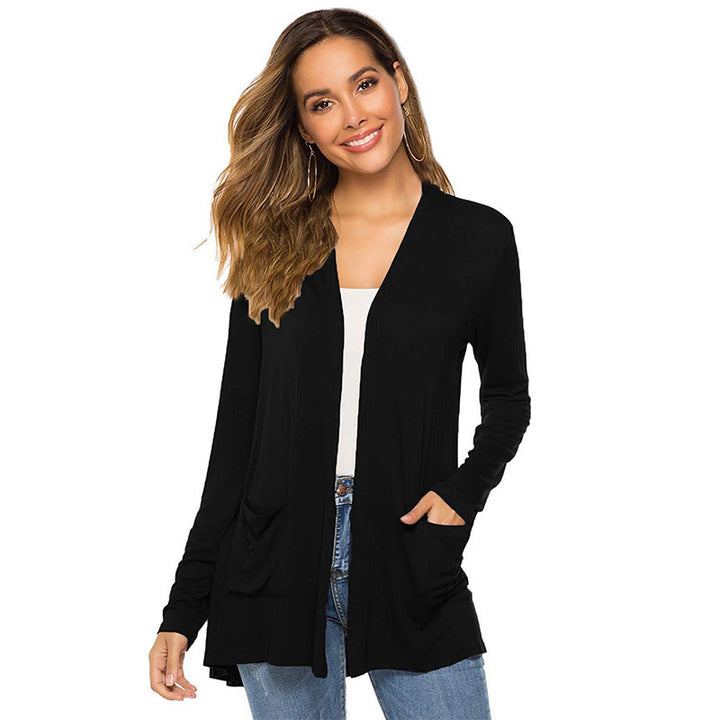 Damen lässiger Strickcardigan mit tiefem V-Ausschnitt und praktischen Taschen Drune