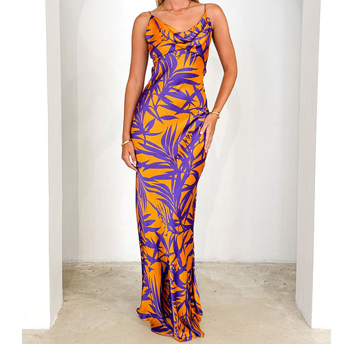 Damen Maxikleid mit tiefem Ausschnitt und floralem Print Drune