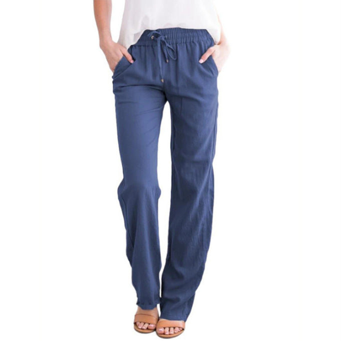Damen nan leichte Leinenhose mit elastischem Bund und weitem Bein Drune