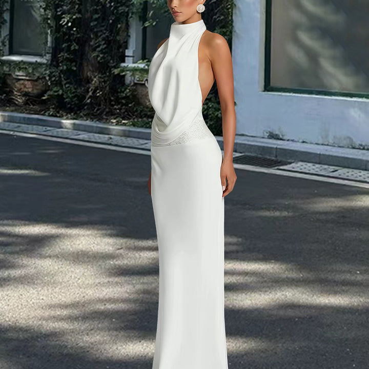 Damen elegantes Abendkleid mit tiefem Wasserfall-Ausschnitt und innovativer Drapierung Drune