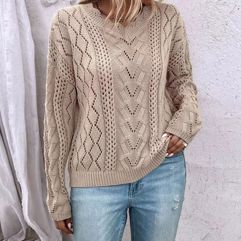 Damen Strickpullover mit raffinierten Netzstrukturen und V-Ausschnitt Drune