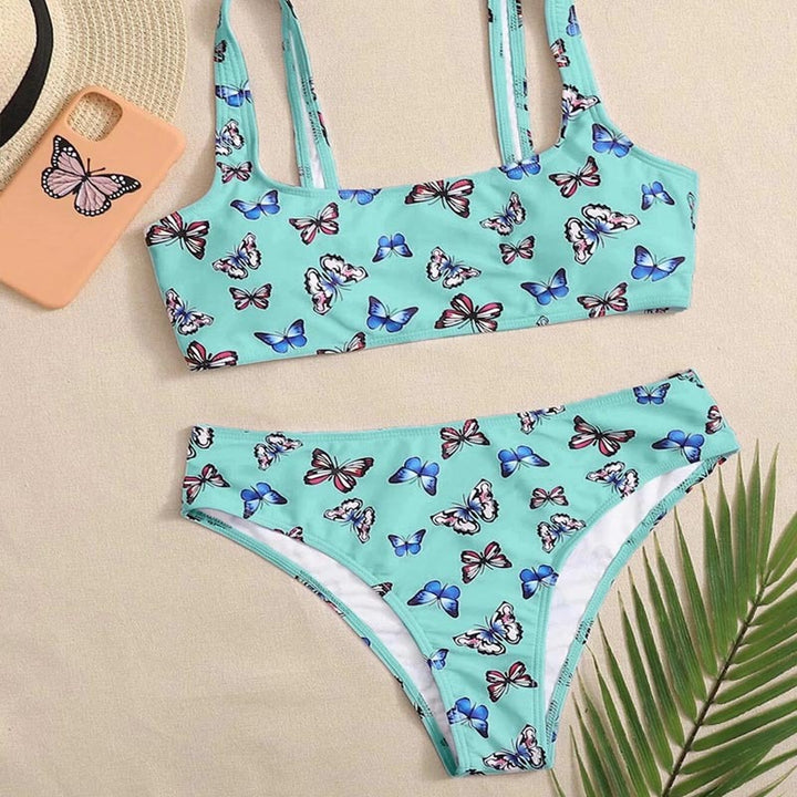 Damen Bikini-Set mit buntem Schmetterlingsmuster Drune