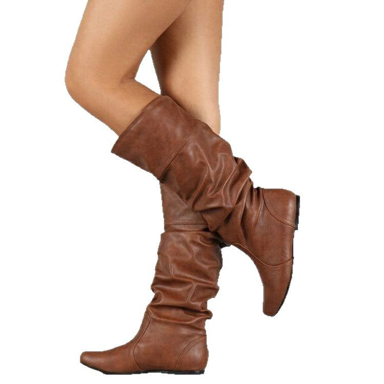 Damen nan lässige Slouch-Stiefel mit weichem Schaft, gerafftem Design und flacher Komfortsohle Drune