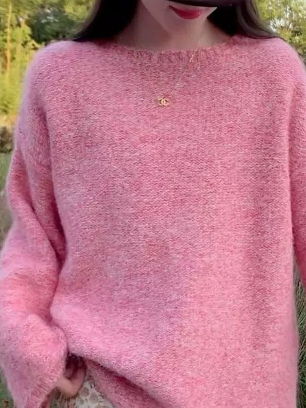 Damen Flauschiger Strickpullover mit weitem Schnitt Drune