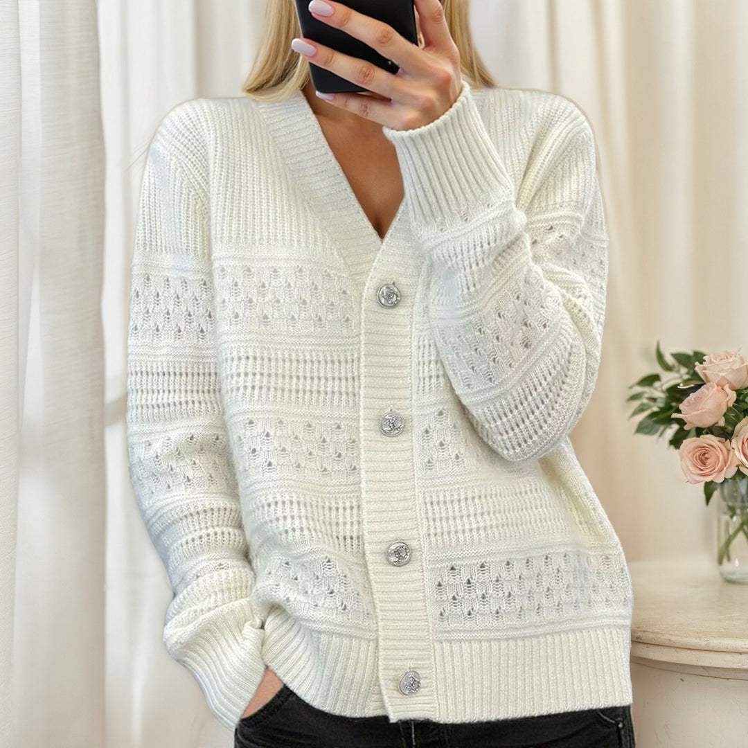 Damen Strickjacke mit Wabenmuster und eleganten Knöpfen Drune