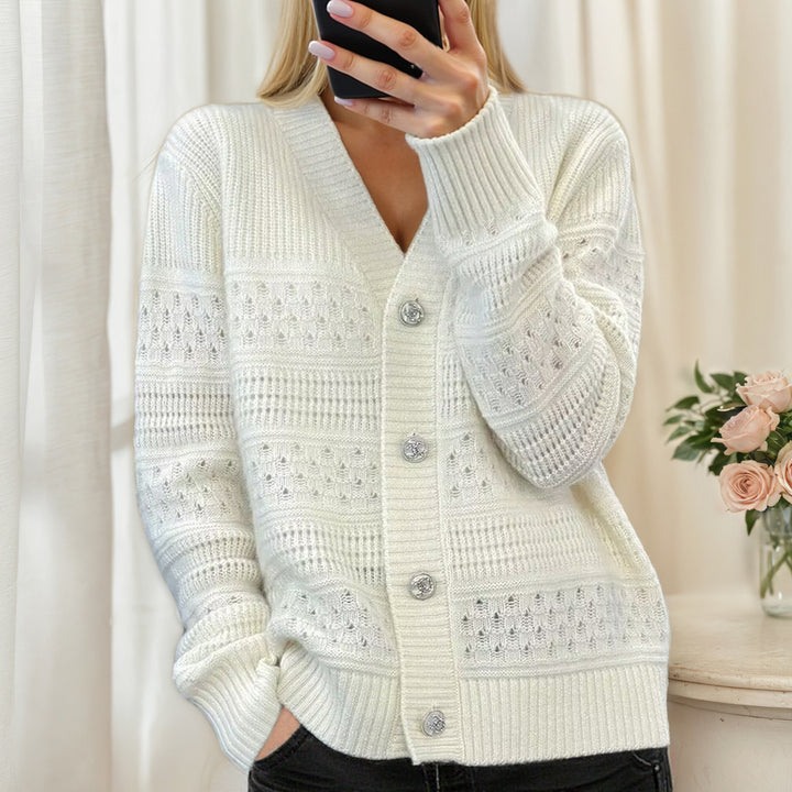 Damen Strickjacke mit Wabenmuster und eleganten Knöpfen Drune