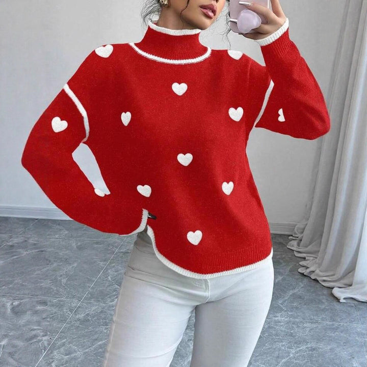 Damen Kuscheliger Rollkragenpullover mit Herz-Muster Drune