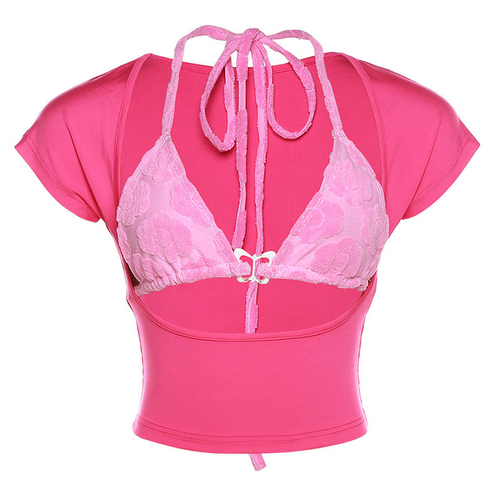 Damen Crop Top mit verspieltem Aquarell-Design und regulierbarem Ausschnitt Drune