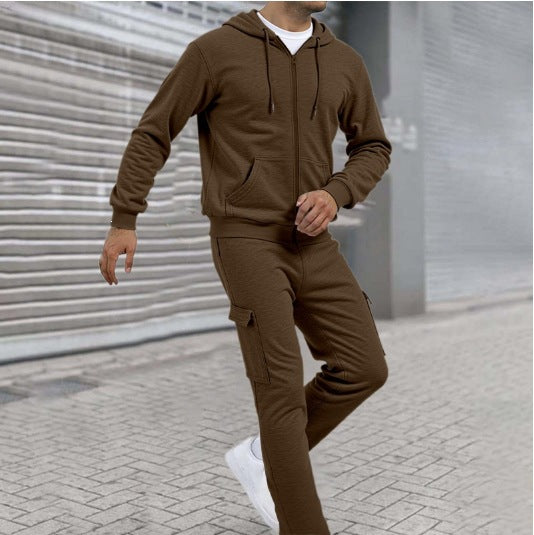 Herren nan athletischer Zip-Sweatset mit Cargo-Jogginghose, ergonomischen Nähten und gerippten Bündchen Drune