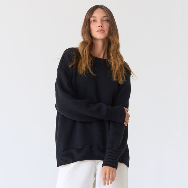 Damen Grobstrickpullover mit weitem Schnitt und lässigem V-Ausschnitt Drune