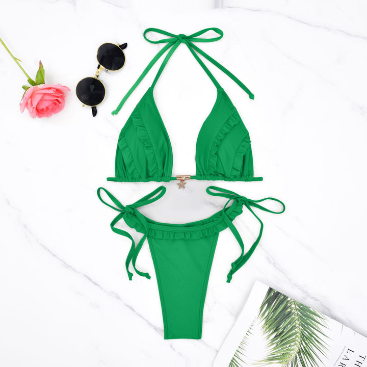 Damen Triangel-Bikini mit Rüschendetails und verstellbaren Bindebändern Drune