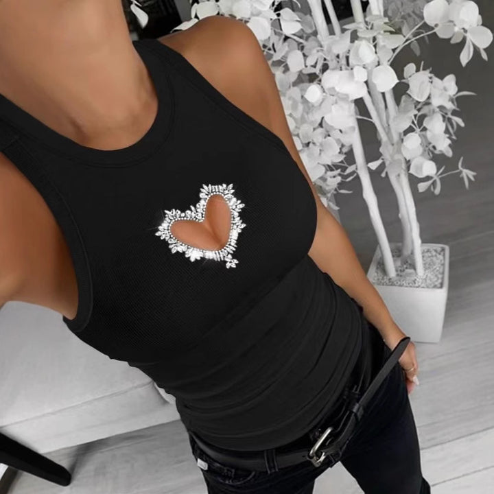 Damen Sportliches Tanktop mit Herz-Ausschnitt und funkelnder Verzierung Drune