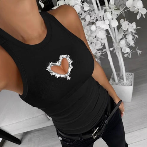 Damen Sportliches Tanktop mit Herz-Ausschnitt und funkelnder Verzierung Drune