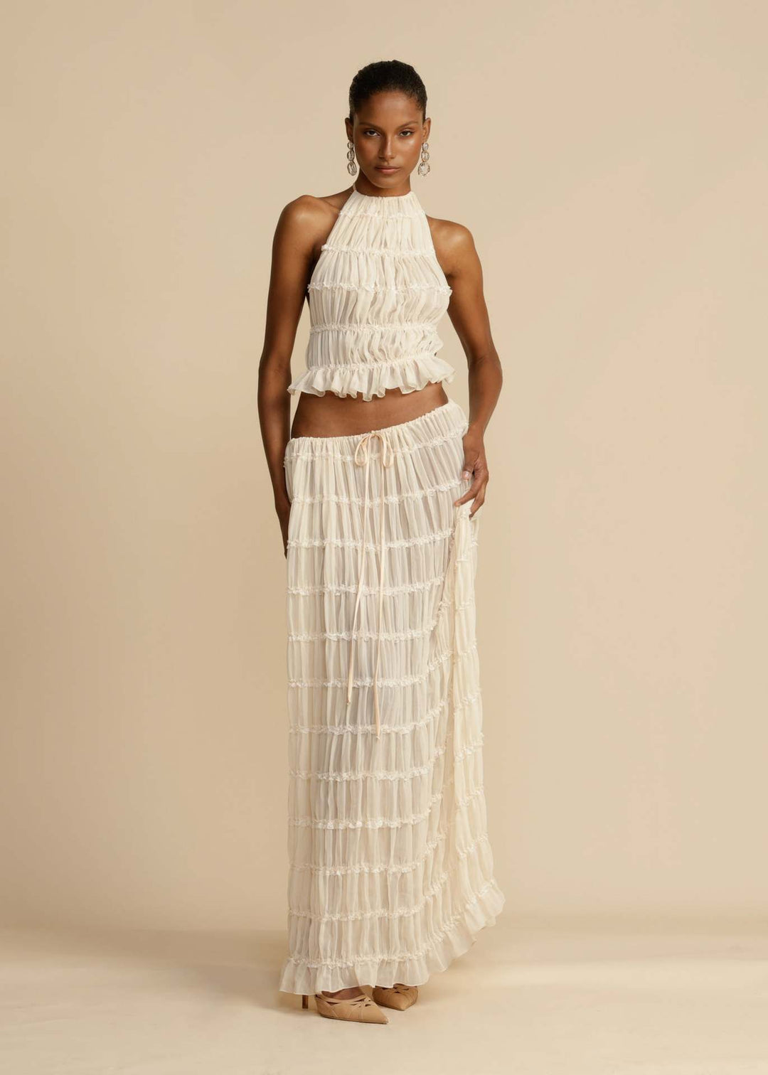 Damen Maxikleid mit gerafftem Oberteil und elegantem Taillenauschnitt Drune